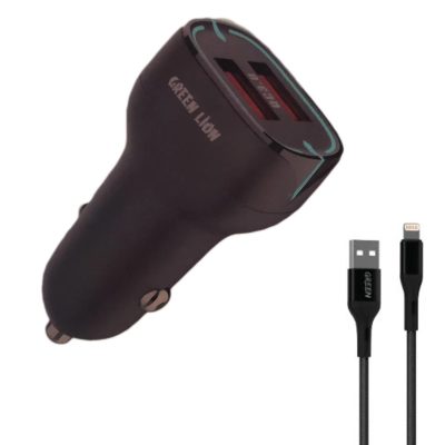 شارژر فندکی 18 وات گرین لاین مدل (DUAL QC3.0 Car Charger (18W به همراه کابل لایتنینگ