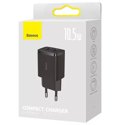 شارژر دیواری یواس‌بی 10.5 وات بیسوس Baseus Compact Charger 2U EU CCXJ010201