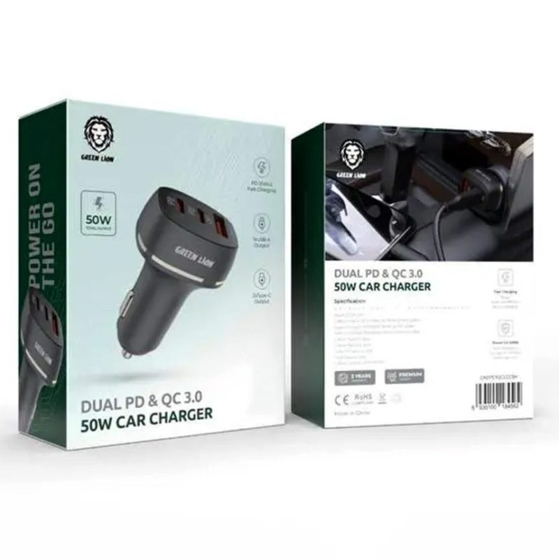 شارژر فندکی خودرو green lion car charger QC+PD+PD 50W