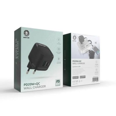 شارژ دیواری دو پین 20 واتی Green Lion PD20W+QC Wall Charger EU