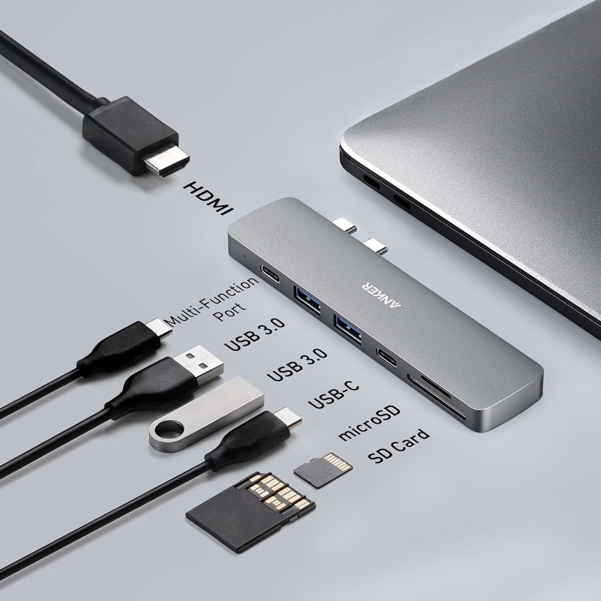 هاب 7 پورت نسل پنجم انکر مخصوص مک بوک Anker 547 USB-C Hub (7-in-2, for MacBook) – مدل A8371