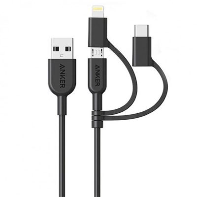 کابل شارژ 90 سانتی متری USB به Micro USB, Type-C ,Lightning انکر مدل Powerline II A8436