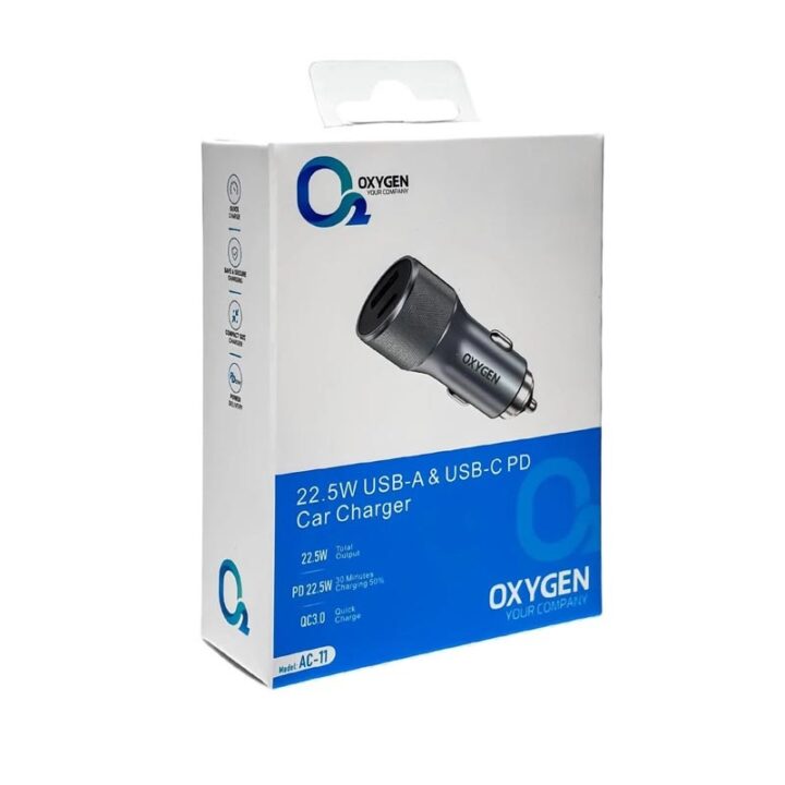 شارژر فندکی AC11 اکسیژن 22.5 وات – شارژ سریع USB و PD خودرو