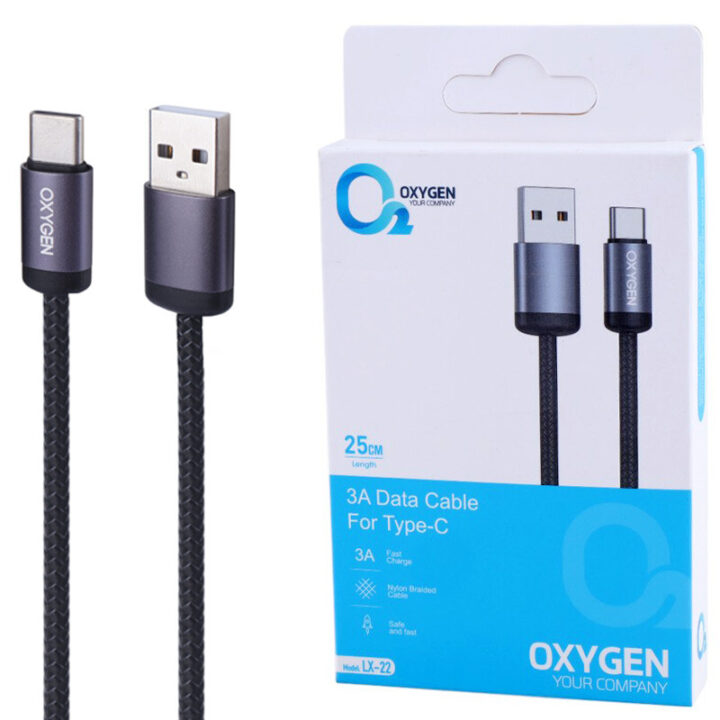 کابل شارژ و دیتا – تایپ سی به لایتنینگ 27 وات (20 سانتی) – OXYGEN LX-22