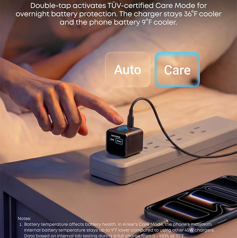 آداپتور شارژر 45w نمایشگردار سوپرفست باهوش مصنوعی انکر با خروجی PD مدل Anker Nano A121D