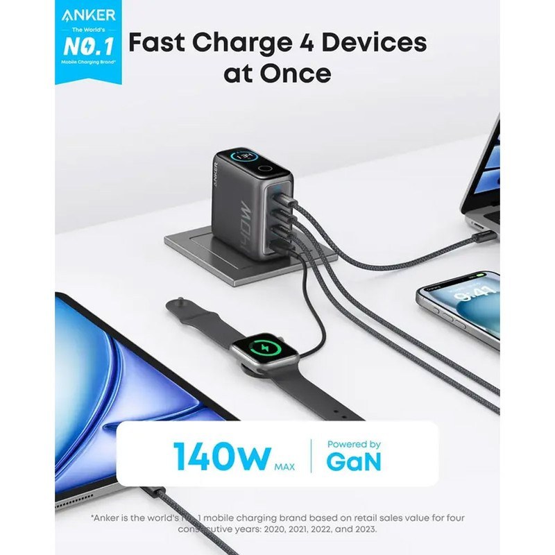 شارژر دیواری 4 پورت انکر مدل Zolo A2697 به همراه کابل USB Type-C
