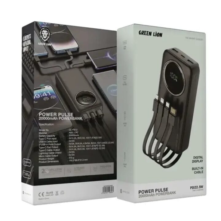 پاور بانک 30000 با کابل گرین لاین Green Lion Power Pulse Power Bank GNPWRPS20KBK